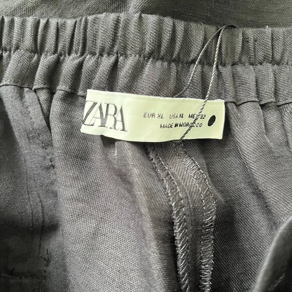 Zara Women's Linen Blend Black Wide Leg Pants ZW Collection Spring Summer Sz XL - Picture 5 of 10